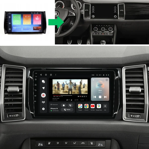 Skoda Kodiaq Araç Multimedya Android Ekran Carplay Double Teyp 4+64 9" 17-20 P.Black CADENCE - Resim 4
