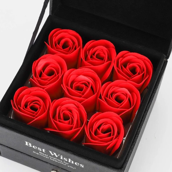 9 Adet Gül Çekmeceli Kutu Dönen Zirkon Kaplama Kolye Sevgiliye Eşe Doğum Günü Hediyesi Kolye ve Gül - 4