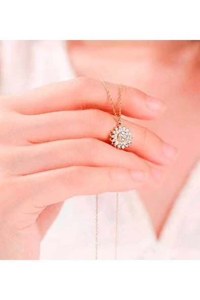 9 Adet Gül Çekmeceli Kutu Dönen Zirkon Kaplama Kolye Sevgiliye Eşe Doğum Günü Hediyesi Kolye ve Gül - 2