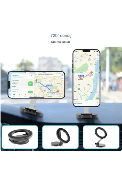 QASUL Mıknatıslı Katlanır Manyetik Araba İçi MagSafe İçin Cep Telefonu Tutucu 360 ° Dönebilen - 3