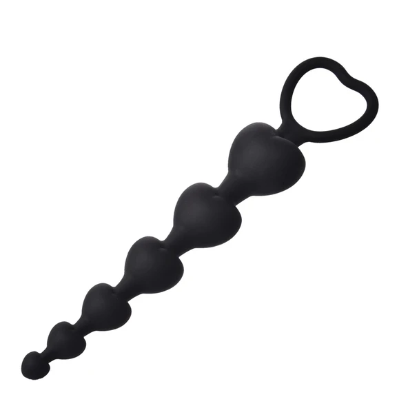 Backpart Kalp Şeklinde Boncuklu Silikon Pürüzsüz Yüzey 5 Boğumlu Anal Tıkaç (Plug) - Siyah - 3