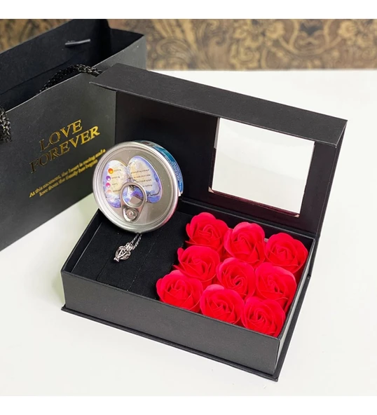 Sevgililer Günü Hediyesi Güllü İstiridye İnci Kolye Seti Özel Hediye Paketi İnci Kolyeli Gül Kutusu - 3