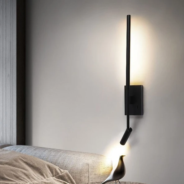 6+3 Watt, Döner Direk, Oynar Başlıklı Led Yatakbaşı Armatür, Led Duvar Aplik, Modern Yatakbaşı Aplik - 6