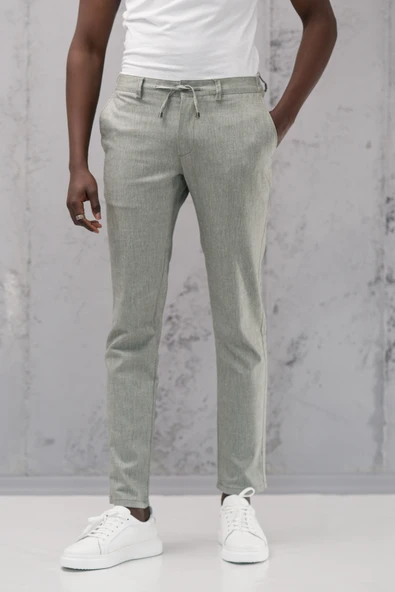 Beli Lastikli ve İplikli Slimfit Pamuklu Jogger Pantolon - Resim 3