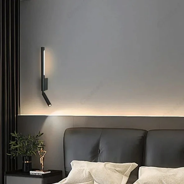 6+3 Watt, Döner Direk, Oynar Başlıklı Led Yatakbaşı Armatür, Led Duvar Aplik, Modern Yatakbaşı Aplik