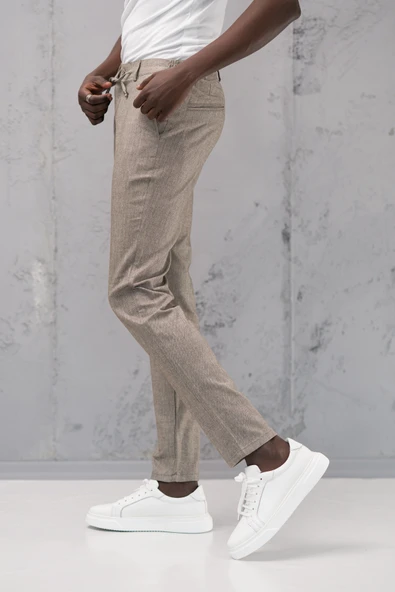 Beli Lastikli ve İplikli Slimfit Pamuklu Jogger Pantolon - Resim 8