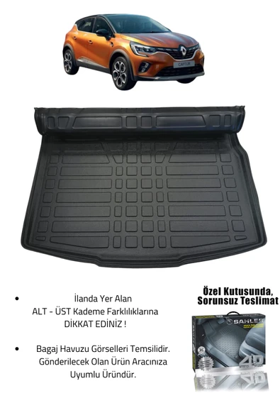 Sahler Renault Captur 2020+ Uyumlu 4.5D Premium Havuzlu Paspas ve Liner Marka 3D ÜST Bagaj Havuzu - Resim 2