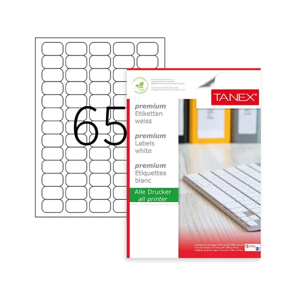 Tanex TW-2065 Beyaz Laser Etiket 38.1x21.2 mm 100 Adet