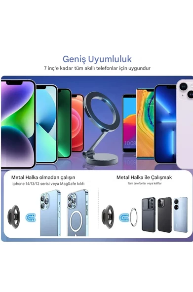 QASUL Mıknatıslı Katlanır Manyetik Araba İçi MagSafe İçin Cep Telefonu Tutucu 360 ° Dönebilen - 5