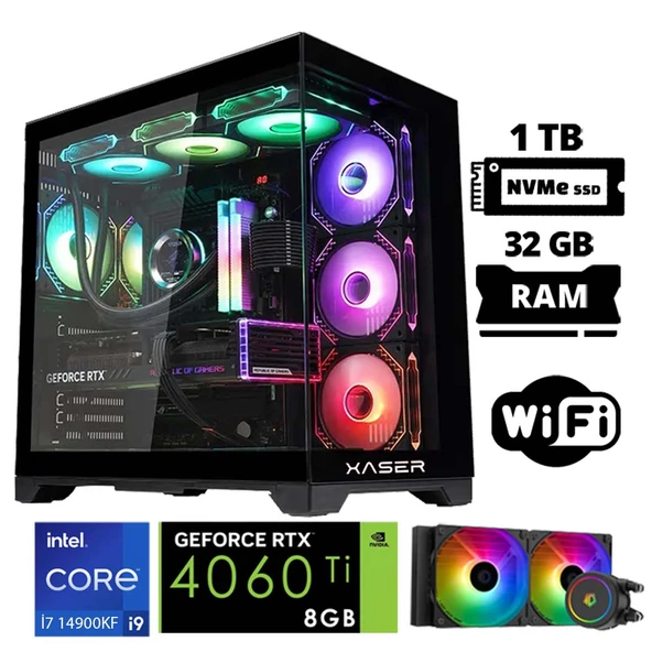 Xaser Lexus x25 i9 14900KF 32GB DDR5 Ram 1TB M.2 NVMe SSD 8GB RTX4060 Ti Masaüstü Oyuncu Bilgisayarı ürün görseli