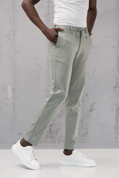 Beli Lastikli ve İplikli Slimfit Pamuklu Jogger Pantolon - Resim 2