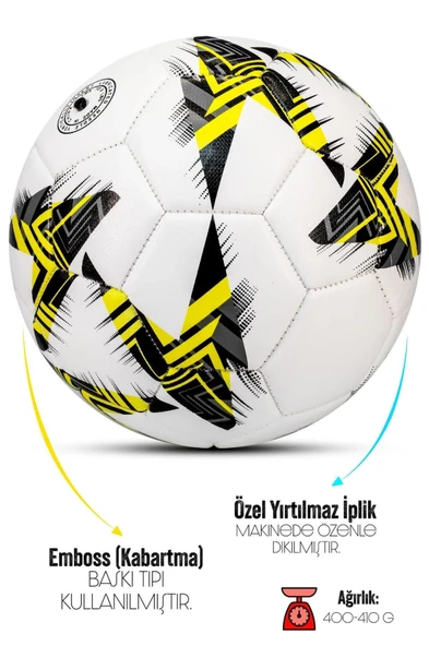 Futbol Topu - Dayanıklı Sert Zemin ve Halı Saha İçin Mükemmel Performans (Sarı, Pompalı Set) - 2