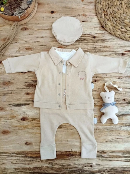 3-6 6-9 9-12 Ay Oyuncaklı Altınbaşak 5li Kız Erkek Bebek Takımı Vizon