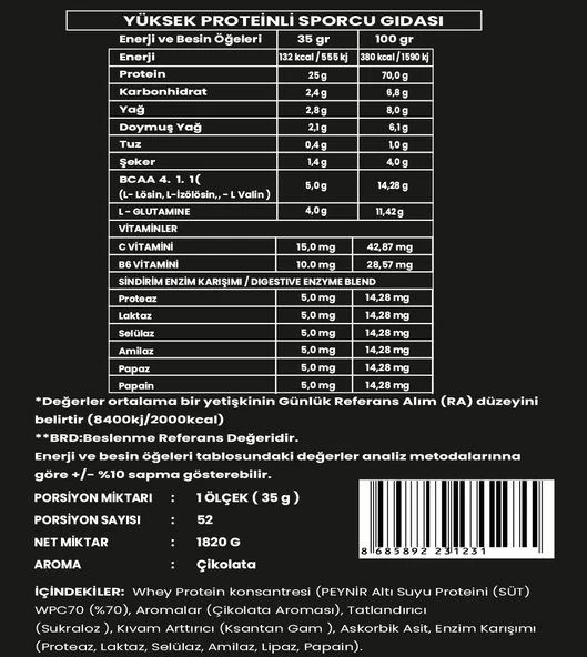 Titan Premium Whey Protein Tozu 1820g- Çikolata Aromalı - 3