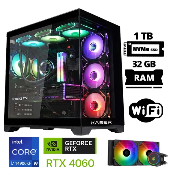 Xaser Lexus x20 i9 14900KF 32GB DDR5 Ram 1TB M.2 NVMe SSD 8GB RTX4060 Masaüstü Oyuncu Bilgisayarı ürün görseli
