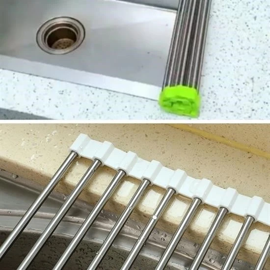 Evye Üstü Katlanır Nihale Paslanmaz Çelik Pratik Sebze Meyve Bulaşık Kurutma Süzgeci - Resim 3