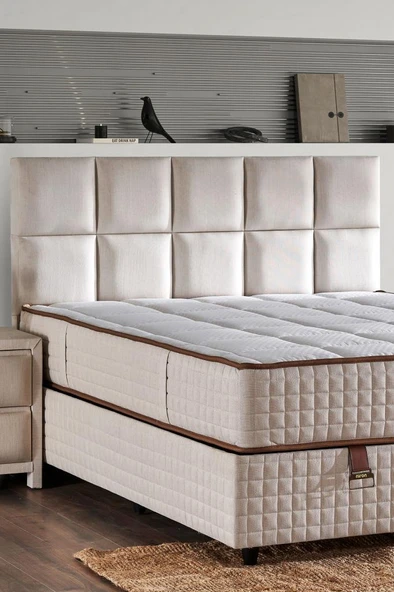 Star Başlık 180 cm Çift Kişilik Krem Keten Kumaşlı Modern Lüks Yatak Başlığı / Baza Başlığı - 3