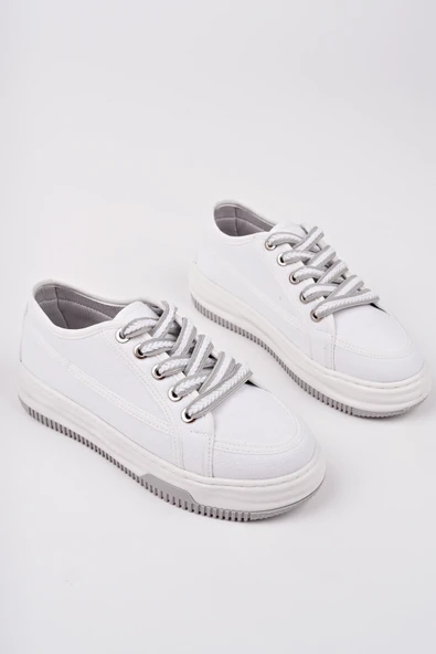 Muggo CARİNA Kalın Taban Keten Kumaş Bağcıklı Kadın Günlük Sneaker Spor Ayakkabı - 9