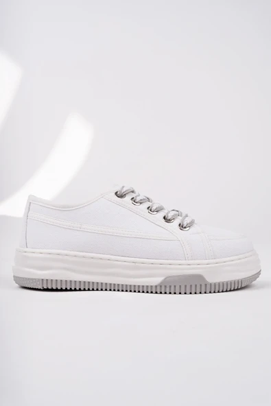 Muggo CARİNA Kalın Taban Keten Kumaş Bağcıklı Kadın Günlük Sneaker Spor Ayakkabı - 10