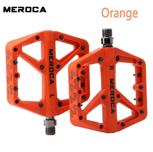 Meroca Rulmanlı Platform Pedal MTB Kaymaz Çelik Aksamlı Plastik Pedal Ultra Hafif Turuncu Renk
