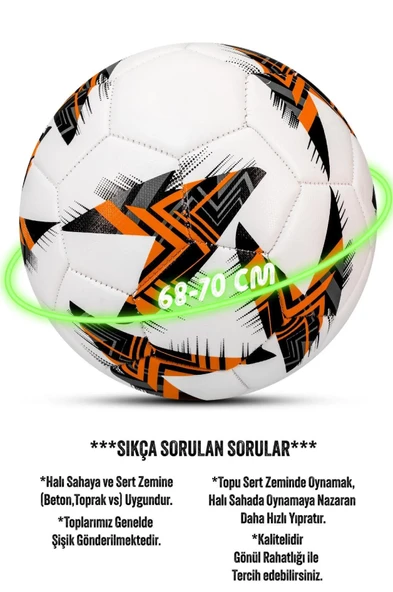 Futbol Topu - Dayanıklı Sert Zemin ve Halı Saha İçin Mükemmel Performans (Turuncu, Pompalı Set) - 4