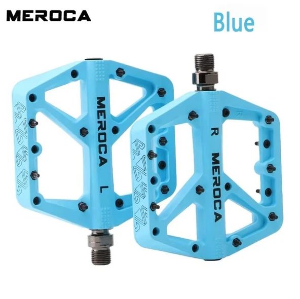 Meroca Rulmanlı Platform Pedal MTB Kaymaz Çelik Aksamlı Plastik Pedal Ultra Hafif Mavi Renk
