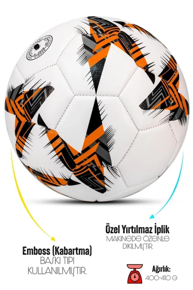 Futbol Topu - Dayanıklı Sert Zemin ve Halı Saha İçin Mükemmel Performans (Turuncu, Pompalı Set) - 2