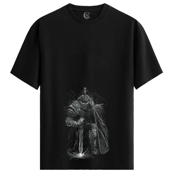 Knight Sketch - %100 Pamuklu Erkek Siyah Tişört - Premium Quality