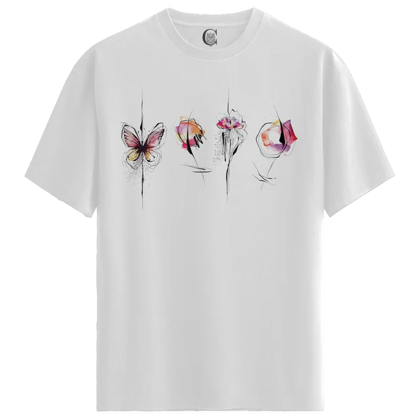 Flutter Bloom - %100 Pamuklu Kadın Beyaz Tişört - Premium Quality