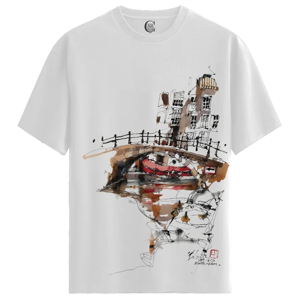 Canal Reflection - %100 Pamuklu Erkek Beyaz Tişört - Premium Quality ürün görseli