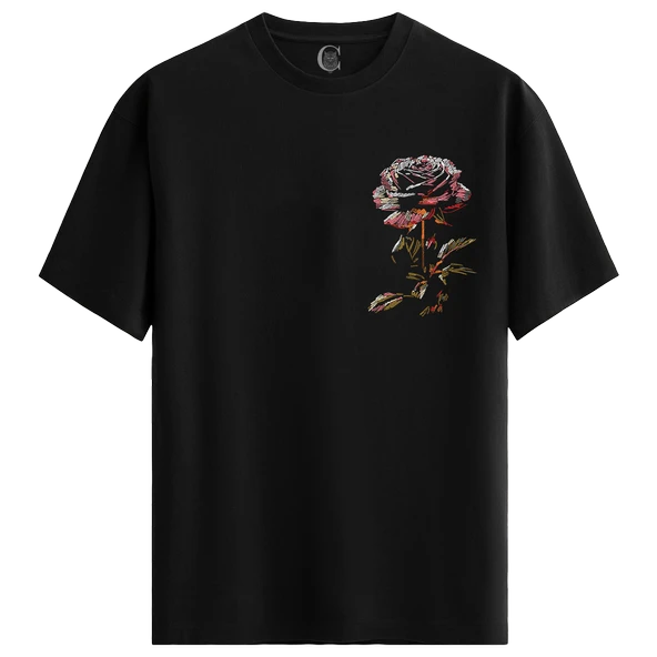 Rose Sketch - %100 Pamuklu Kadın Siyah Tişört - Premium Quality ürün görseli