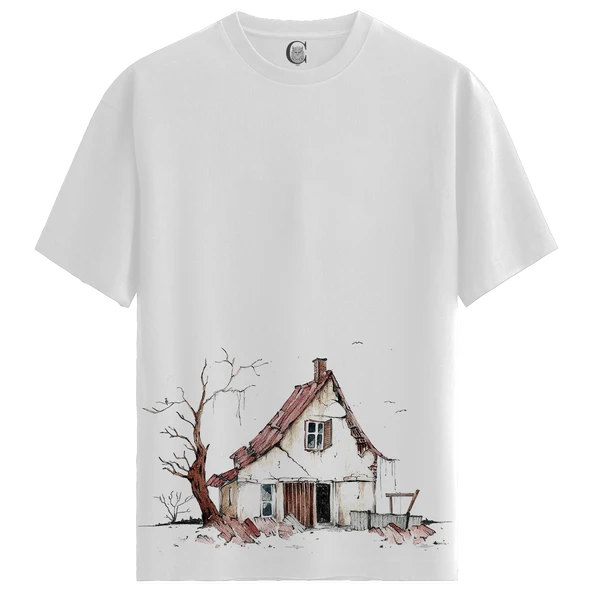 Abandoned House - %100 Pamuklu Erkek Beyaz Tişört - Premium Quality ürün görseli