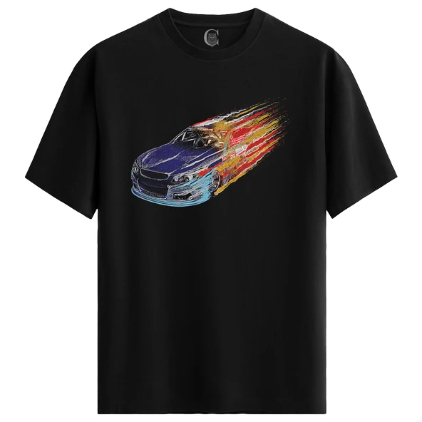 Burning Car %100 Pamuklu Erkek Siyah Tişört - Premium Quality
