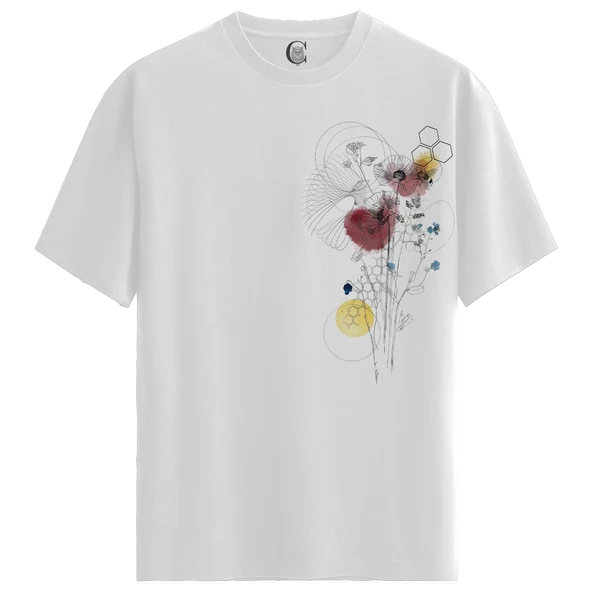 Floral Hex - %100 Pamuklu Kadın Beyaz Tişört - Premium Quality