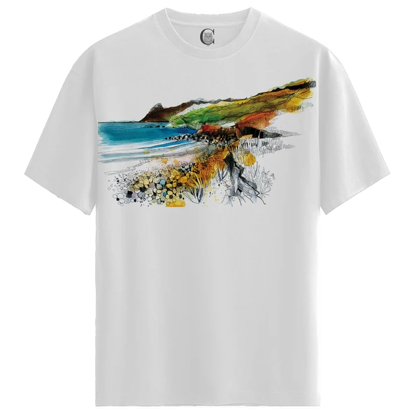 Coastal Vibes - %100 Pamuklu Erkek Beyaz Tişört - Premium Quality ürün görseli