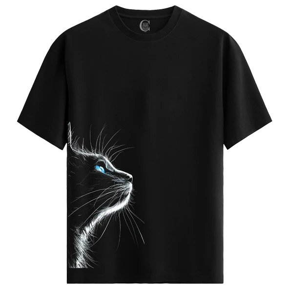 Neon Cat %100 Pamuklu Erkek Siyah Tişört - Premium Quality