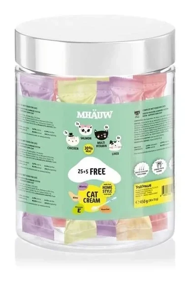 Mhauw Mixed All Karışık Krema Kedi Ödülü (Kavanoz) 15 Gr X 30 Adet ürün görseli 1