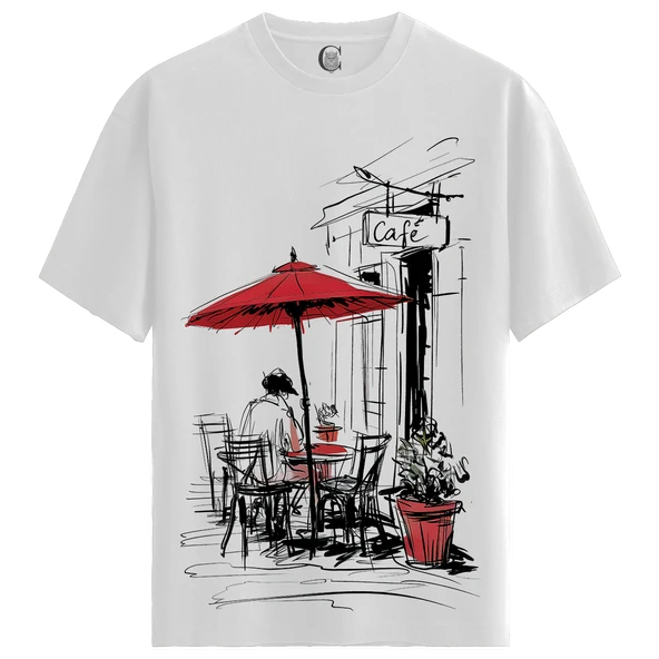 Cafe Vibes - %100 Pamuklu Kadın Beyaz Tişört - Premium Quality ürün görseli 1