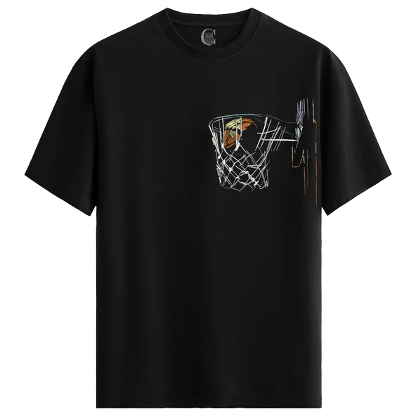 Basketball Sketch %100 Pamuklu Kadın Siyah Tişört - Premium Quality