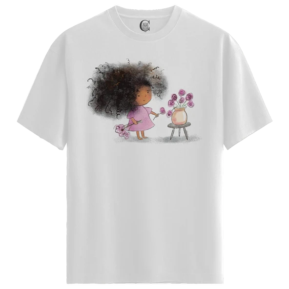 Flower Girl - %100 Pamuklu Kadın Beyaz Tişört - Premium Quality