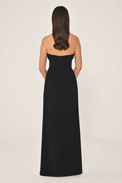 Alfa Beta Kadın Straplez Yırtmacı Payetli Krep Uzun Abiye Elbise - Resim 8