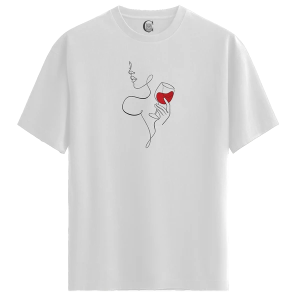 Elegant Sip - %100 Pamuklu Kadın Beyaz Tişört - Premium Quality