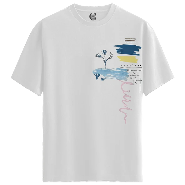 Abstract Sketch - %100 Pamuklu Erkek Beyaz Tişört - Premium Quality ürün görseli