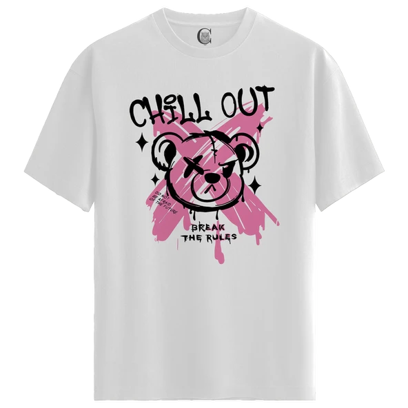 Chill Bear - %100 Pamuklu Erkek Beyaz Tişört - Premium Quality