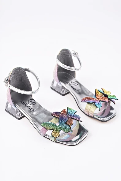 Muggo KENZİE Kelebek Detaylı Bilekten Bağlamalı Kız Çocuk Kısa Topuklu Ayakkabı - 6