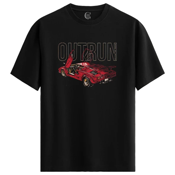 Outrun Car - %100 Pamuklu Erkek Siyah Tişört - Premium Quality ürün görseli 1