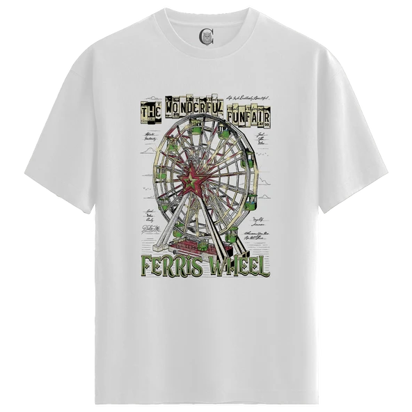 Ferris Wheel - %100 Pamuklu Kadın Beyaz Tişört - Premium Quality