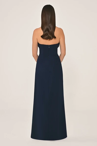 Alfa Beta Kadın Straplez Yırtmacı Payetli Krep Uzun Abiye Elbise - Resim 4