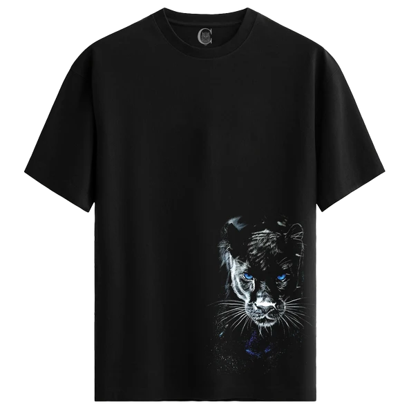 Panther Glow %100 Pamuklu Erkek Siyah Tişört - Premium Quality