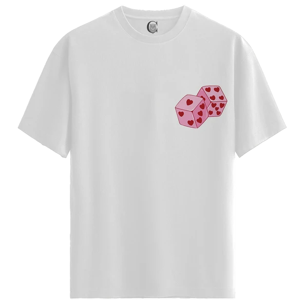 Love Dice - %100 Pamuklu Kadın Beyaz Tişört - Premium Quality ürün görseli
